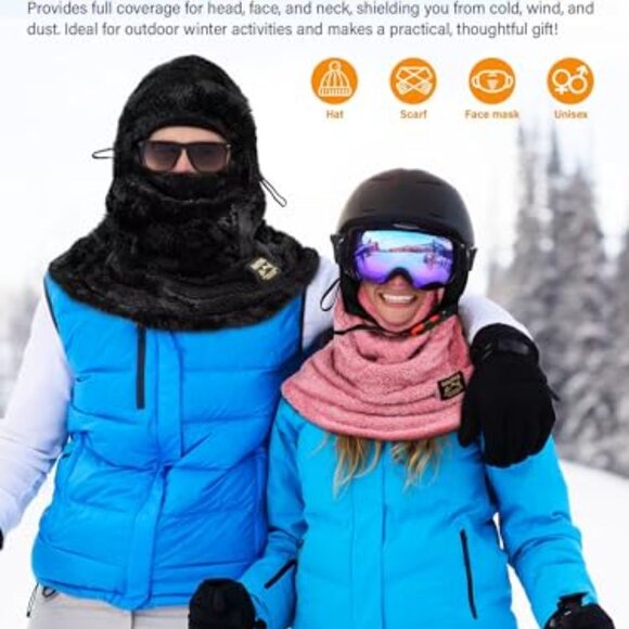 Fleece Ski Mask Balaclava Winter Full Face Cover Hooded Scarf Neck Warmer